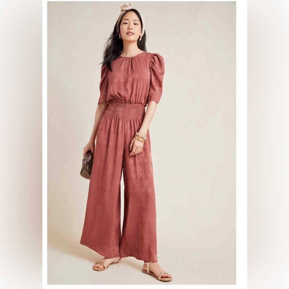 Current Air Anthropologie dusty rose/rust jumpsuit romper wide leg size small